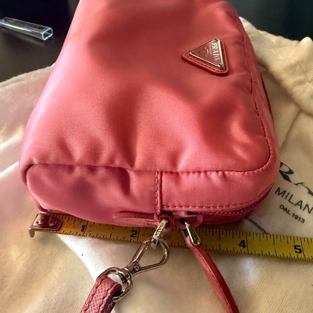 Prada Pink Nylon Wristlet Pouch with Triangle Logo Saffiano trim - Picture 10 of 12